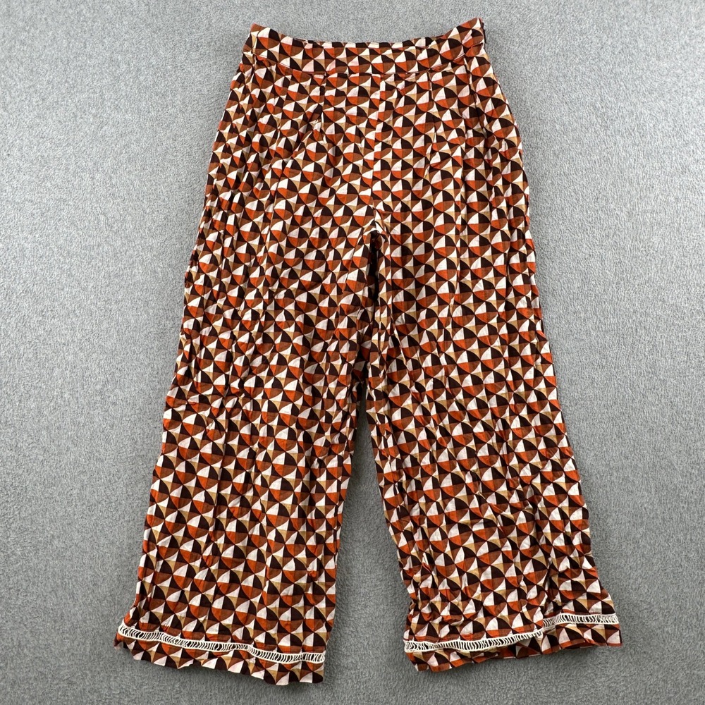 Forever 21 Linen Pants Womens Medium Geometric Brown Orange Wide Leg Crochet